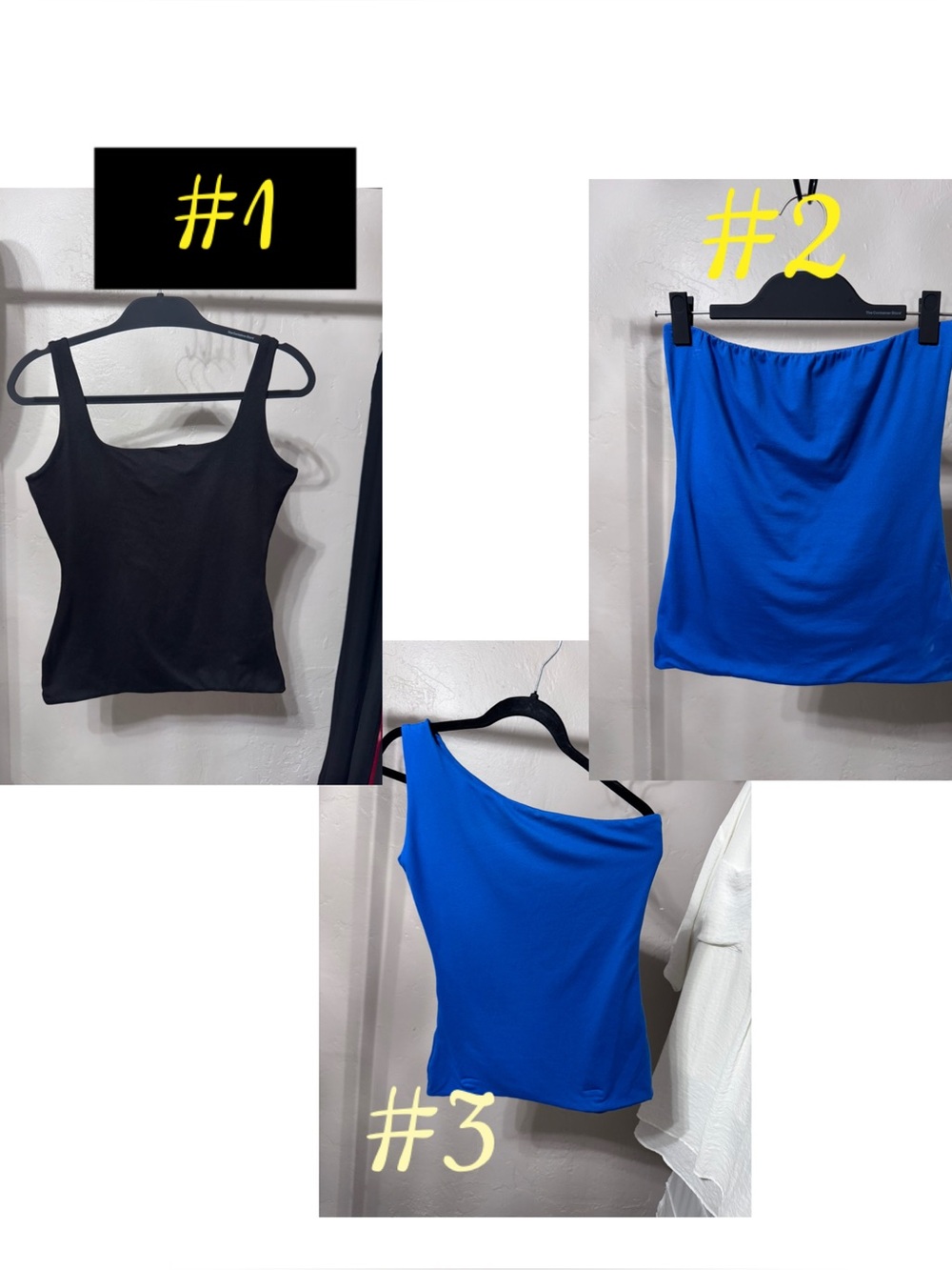 3 Top Bundle - Women’s One-Shoulder Tank Top‎ & Classic Tube Top - Blue & Black